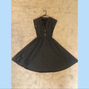 Retro black white polka dot midi circle dress